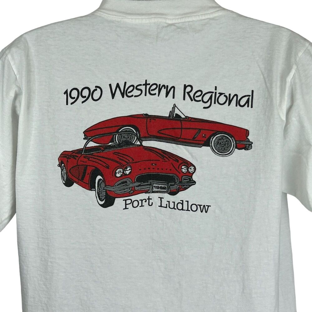 Vintage 90s Straight Axle Corvette Enthusiast T Shirt Port Ludlow White L Large